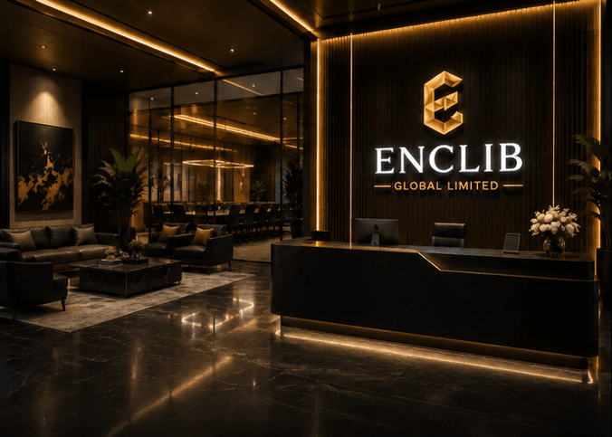 ENCLIB GLOBAL LIMITED executive reception with illuminated corporate logo
